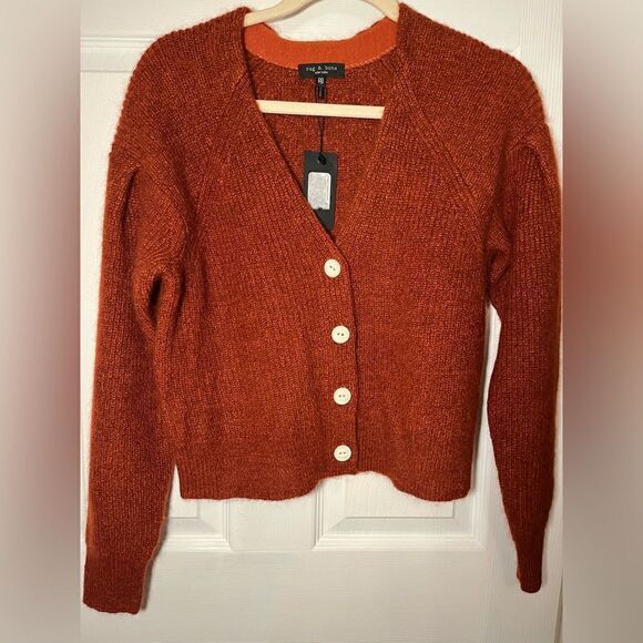 Rag & Bone NWT Liana Rust Merino Wool Blend  Cardigan in Rust Size XXS - Picture 2 of 7